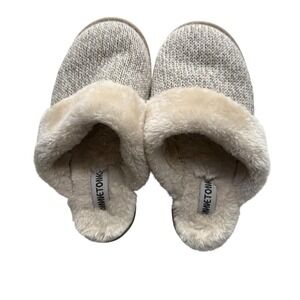 Minnetonka‎ Faux Sheepskin Lined Knit Slippers Mules Comfort Beige Tan Size 8M
